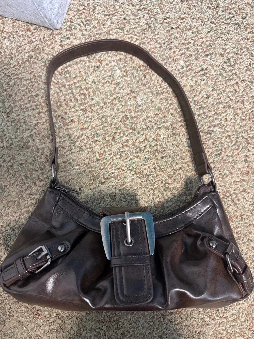 Brown Leather Shoulder Bag with Buckle Detail